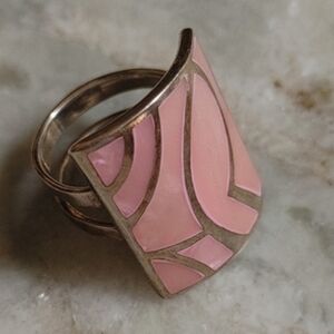 Sterling Curved Rectangle Geometric Resin Inlay Double Band Ring SZ 6.25